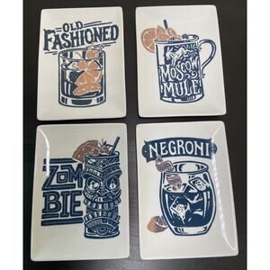 Crate & Barrel Set of 4 Ceramic Cocktail Drink Themed Appetizer Plates